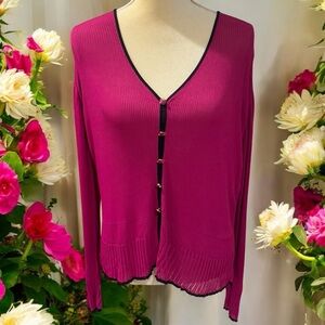 Escada Exclusive for Neiman Marcus Pink and Black Trim Buttonup Sheer Cardigan L